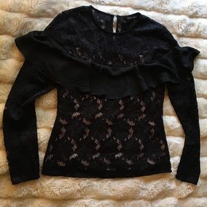 GORGEOUS Black Ruffled Lace Blouse by Ivanka Trump